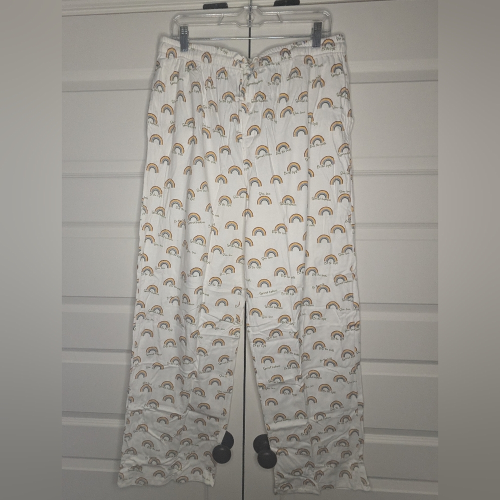 NWT Gray Elephant Mens XXL Organic Cotton Rainbow White Pajama Pants